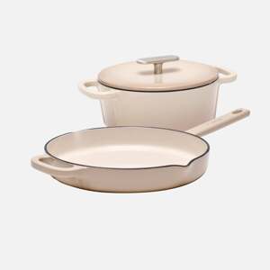Fabini Sada smaltované litinové pánve Ø 26 cm a kastrolu Ø 20 cm (2 l), krémová