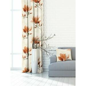 Závěs dekorační nebo látka, OXY Magnolie, béžovo oranžová, 150 cm 150 cm
