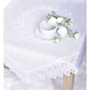 Ubrus celoroční, Vyšívané listy a krajka, bílý pr. 35 cm