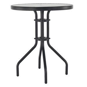 Jídelní stůl, černá ocel / temperované sklo, průměr 60 cm, BORGEN TYP 1