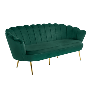 Luxusní pohovka, 3-sed, smaragdová Velvet látka / chrom zlatý, styl Art-deco, NOBLIN