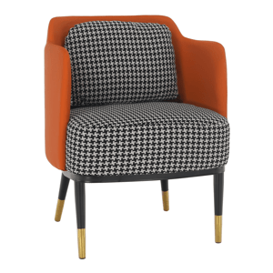 Designové křeslo, černobíly vzor/oranžová ekokůže, EMREN