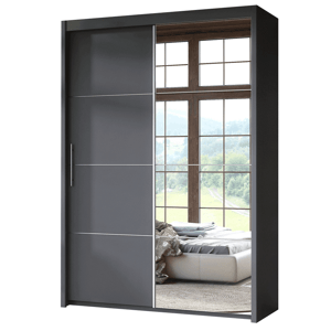 Skříň s posuvnými dveřmi, 150 cm, šedá, DTD, KAIPO