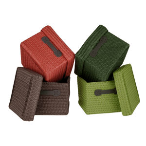 TEMPO-KONDELA IBERIS, úložné boxy, set 4 ks, oranžová/olivová/zelená/hnědá