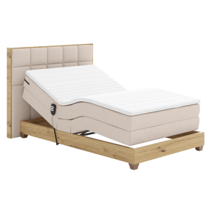 Elektrická polohovací postel, boxspring, béžová/dub artisan, 120x200, TIANA