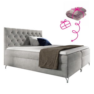 Boxspringová postel, 200x200, světle šedá látka Velvet, GULIETTE + dárek