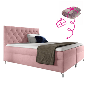Boxspringová postel, 200x200, růžová látka Velvet, GULIETTE + dárek