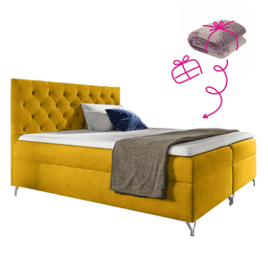 Boxspringová postel, 160x200, žlutá látka Velvet, GULIETTE + dárek