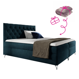 Boxspringová postel, 180x200, tmavě modrá látka Velvet, GULIETTE + dárek