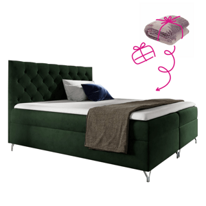 Boxspringová postel, 200x200, zelená látka Velvet, GULIETTE + dárek